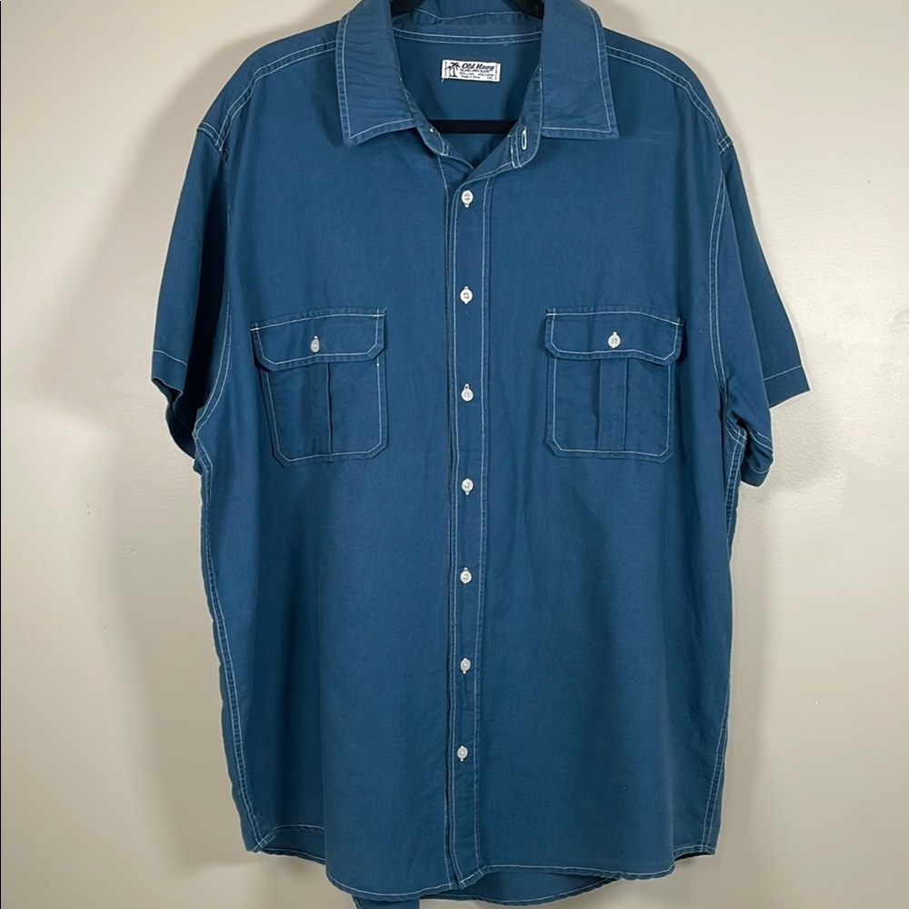 OLD NAVY‎ XXL Linen Blend Mens Retro-look Button Down Short Sleeve Shirt Y2K